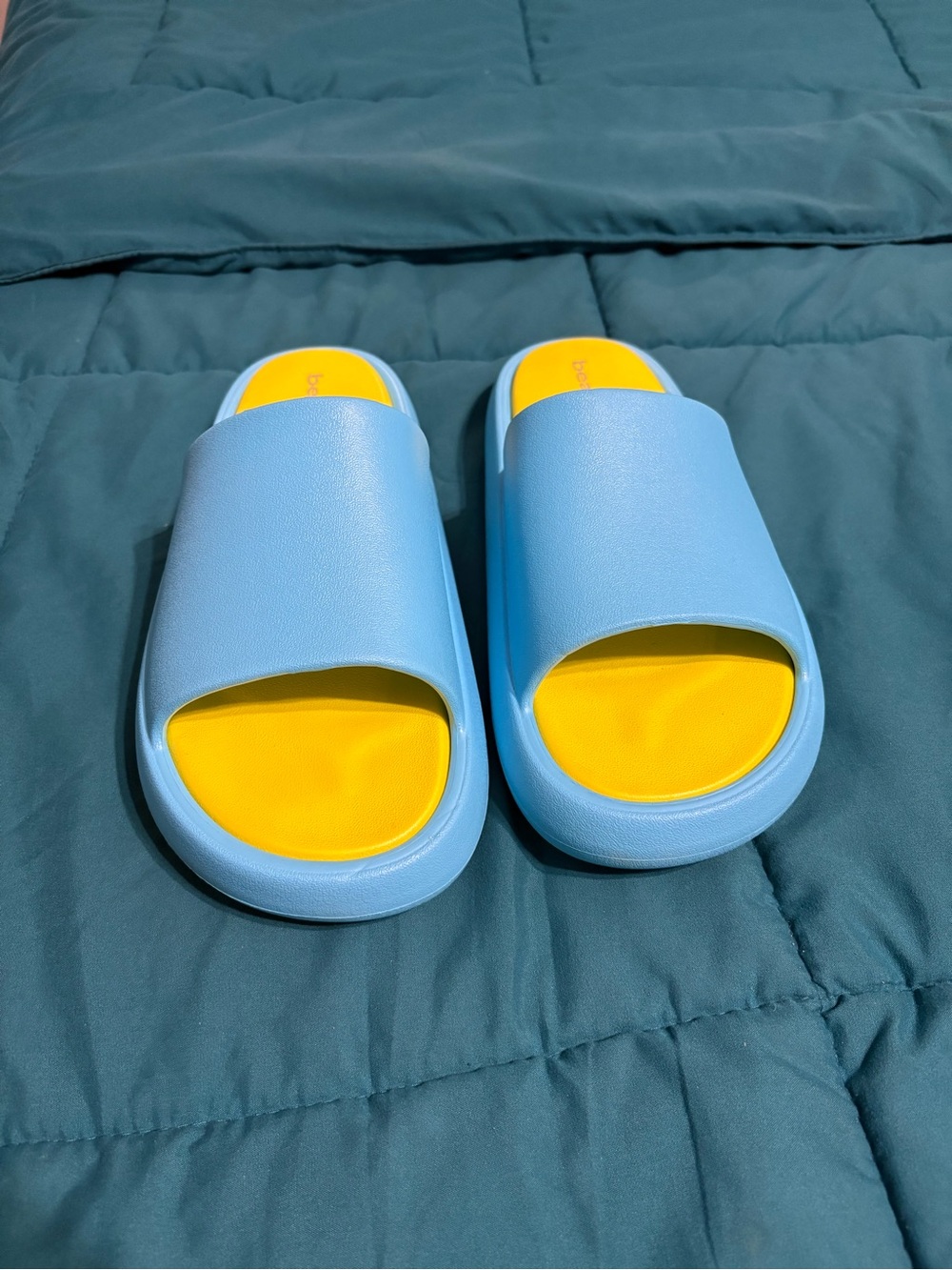 J Slides Light Blue Slide Sandals with Yellow Footbed Women Size 11.5 EUR 42-43